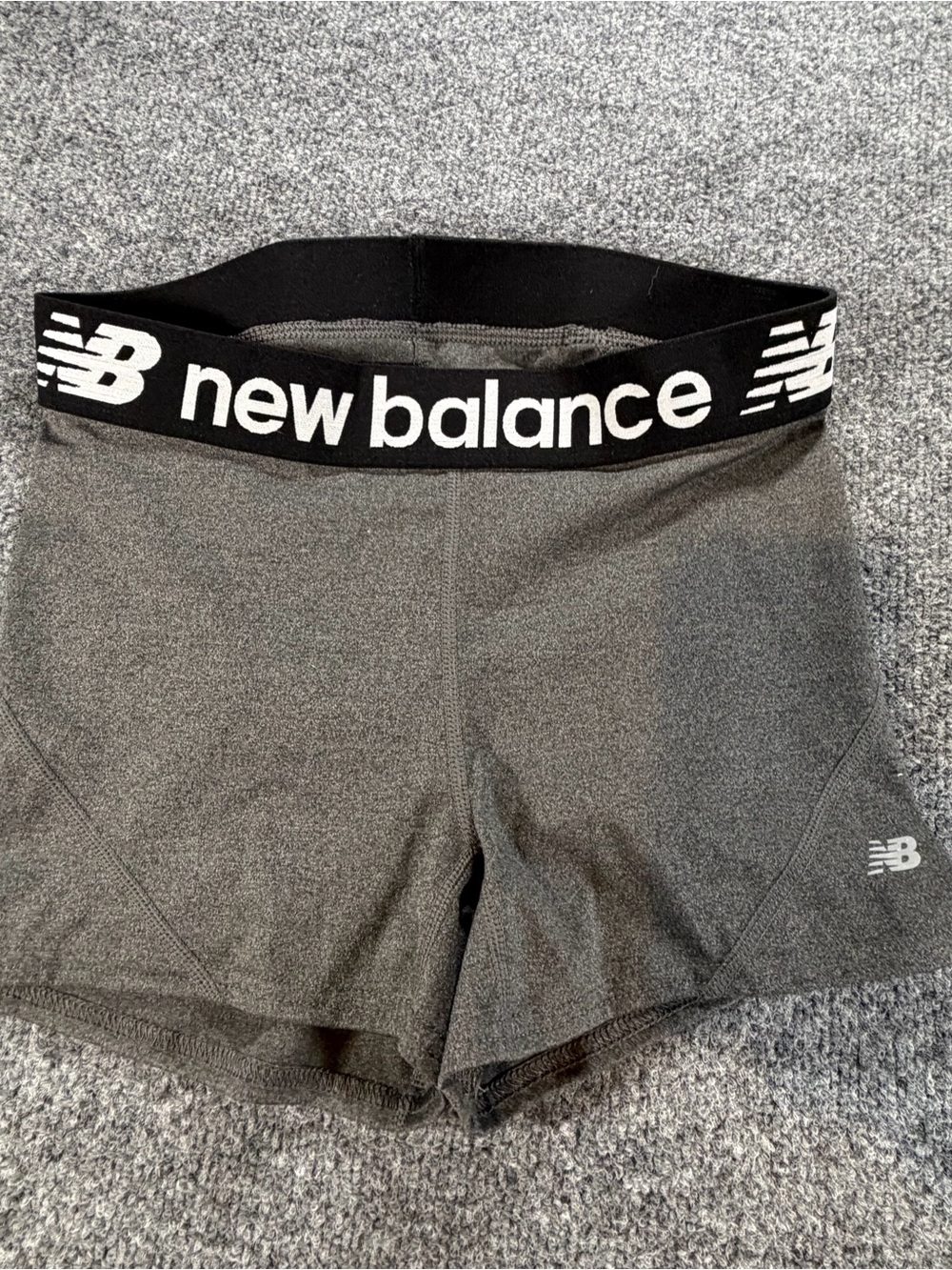 New Balance Women's Gray Athletic Shorts with Black Branded Waistband - Size M